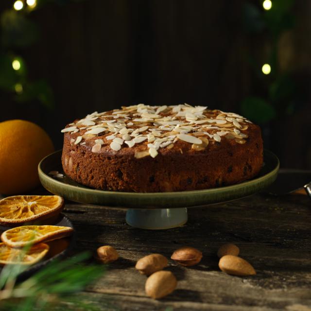 Christmas cake with orange and almonds